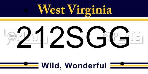 212SGG West Virginia License Plate