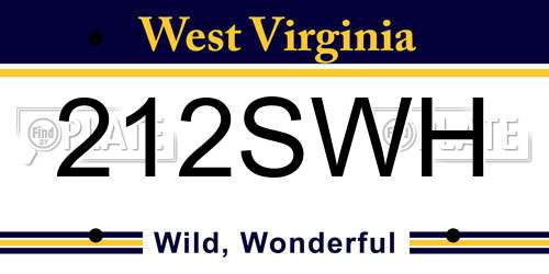 212SWH West Virginia License Plate