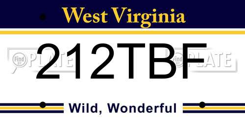 212TBF West Virginia License Plate