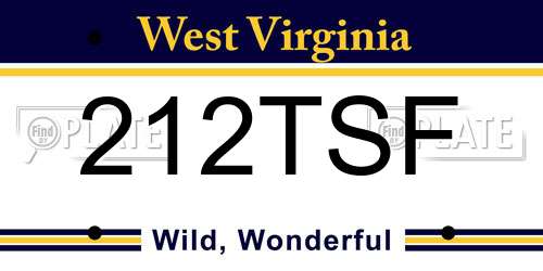 212TSF West Virginia License Plate