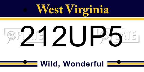 212UP5 West Virginia License Plate