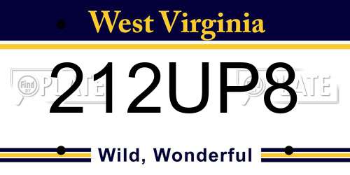 212UP8 West Virginia License Plate