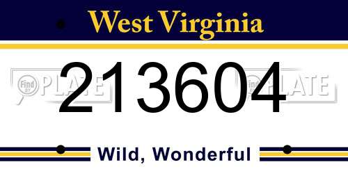 213604 West Virginia License Plate