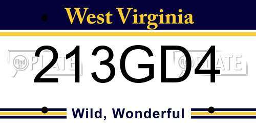 213GD4 West Virginia License Plate