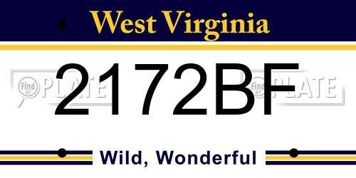 2172BF West Virginia License Plate