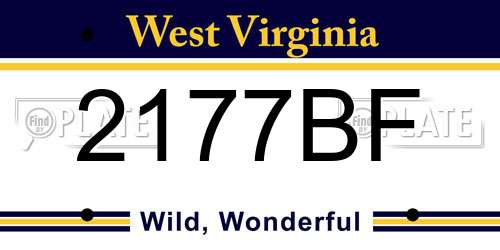 2177BF West Virginia License Plate