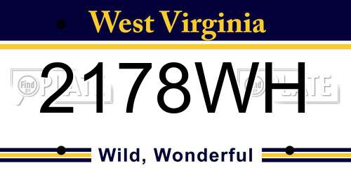 2178WH West Virginia License Plate