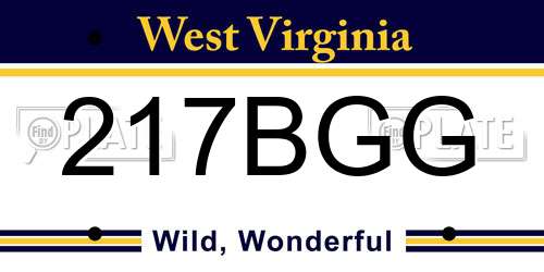 217BGG West Virginia License Plate