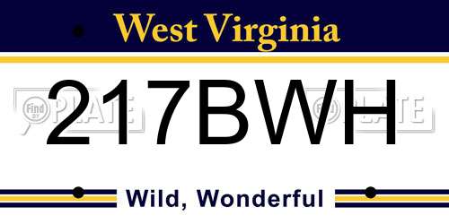 217BWH West Virginia License Plate