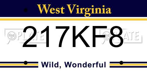 217KF8 West Virginia License Plate