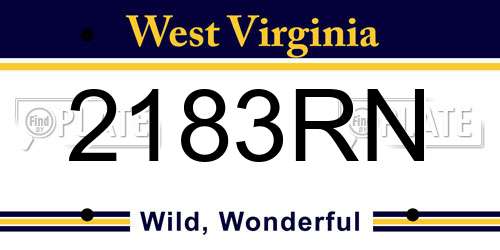 2183RN West Virginia License Plate
