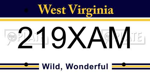 219XAM West Virginia License Plate