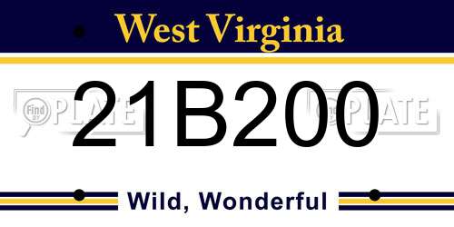 21B200 West Virginia License Plate