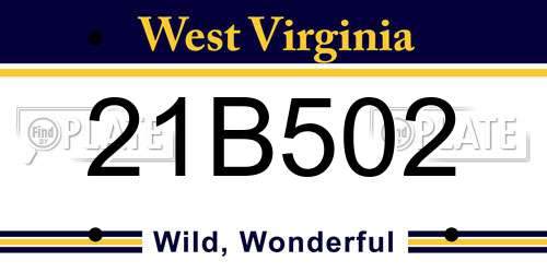 21B502 West Virginia License Plate