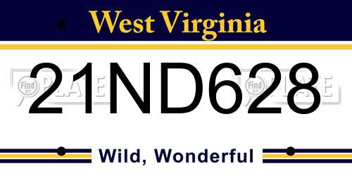 21ND628 West Virginia License Plate