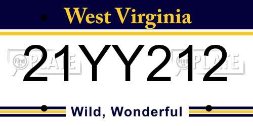21YY212 West Virginia License Plate