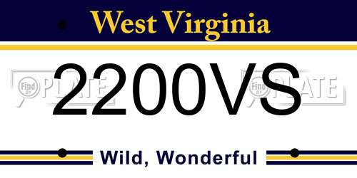 2200VS West Virginia License Plate