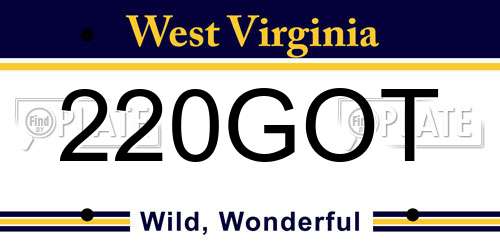 220GOT West Virginia License Plate