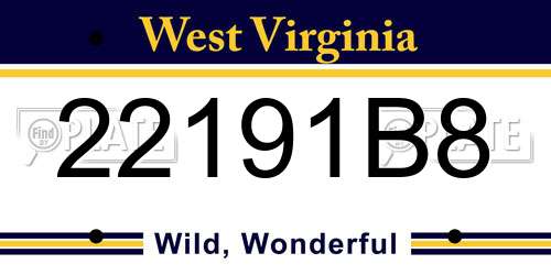 22191B8 West Virginia License Plate