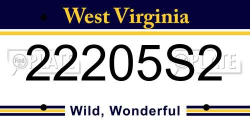 22205S2 West Virginia License Plate