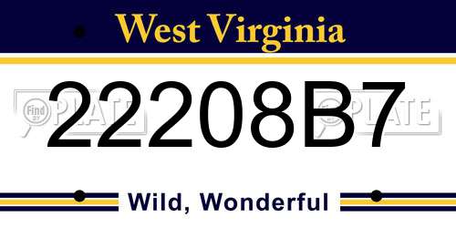 22208B7 West Virginia License Plate