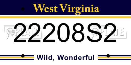 22208S2 West Virginia License Plate