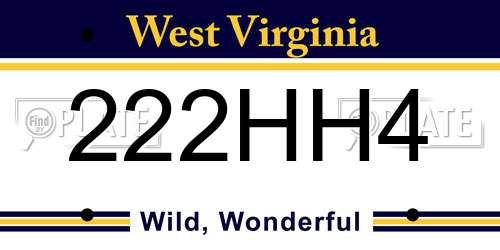 222HH4 West Virginia License Plate