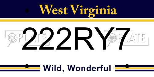222RY7 West Virginia License Plate