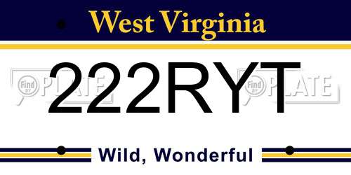 222RYT West Virginia License Plate