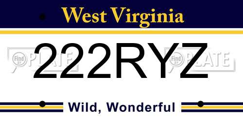 222RYZ West Virginia License Plate