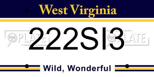 222SI3 West Virginia License Plate