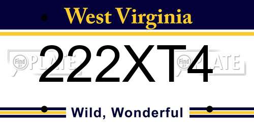 222XT4 West Virginia License Plate