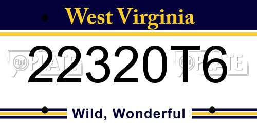 22320T6 West Virginia License Plate