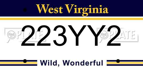 223YY2 West Virginia License Plate