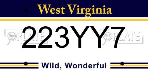 223YY7 West Virginia License Plate