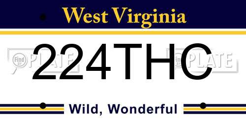 224THC West Virginia License Plate