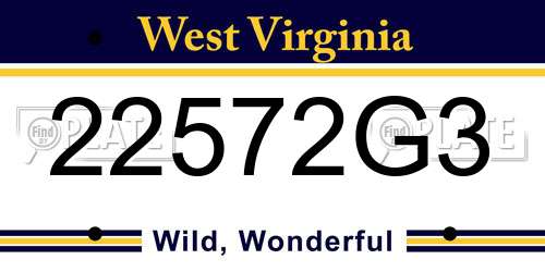 22572G3 West Virginia License Plate