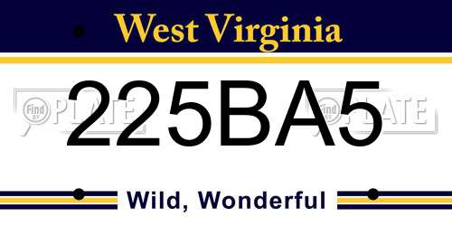 225BA5 West Virginia License Plate