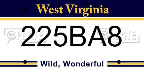 225BA8 West Virginia License Plate