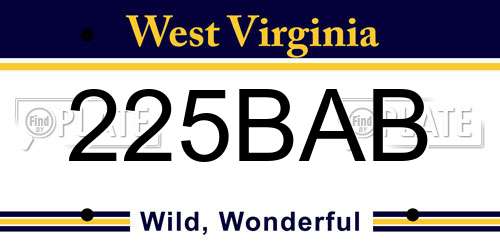 225BAB West Virginia License Plate