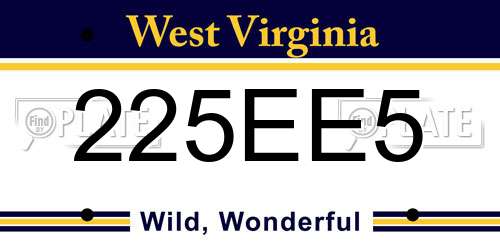 225EE5 West Virginia License Plate