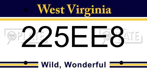 225EE8 West Virginia License Plate