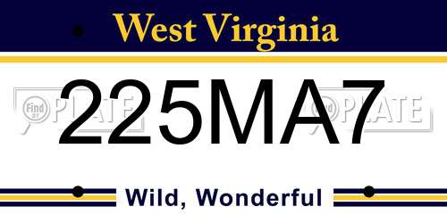 225MA7 West Virginia License Plate