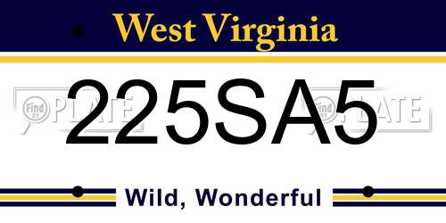 225SA5 West Virginia License Plate