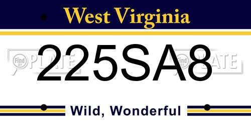 225SA8 West Virginia License Plate