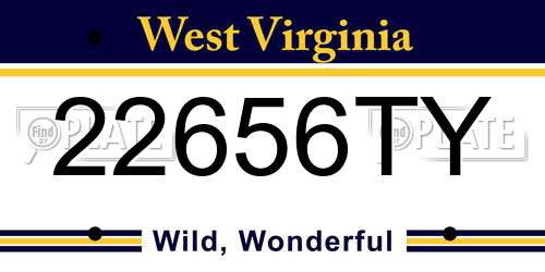 22656TY West Virginia License Plate