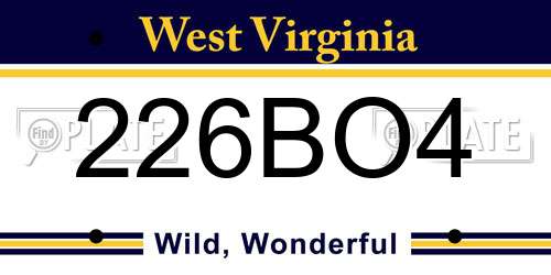 226BO4 West Virginia License Plate