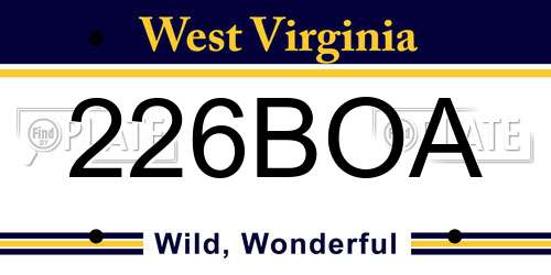 226BOA West Virginia License Plate