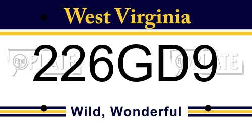 226GD9 West Virginia License Plate