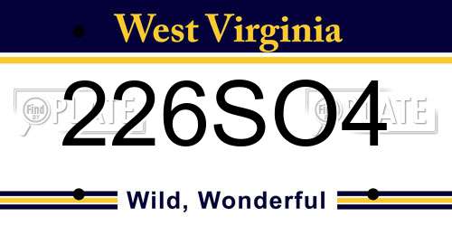 226SO4 West Virginia License Plate